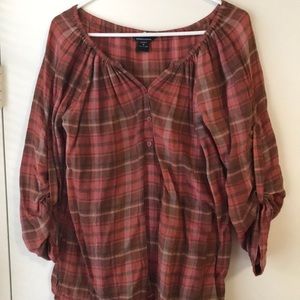 Moda International Orange Plaid Top
